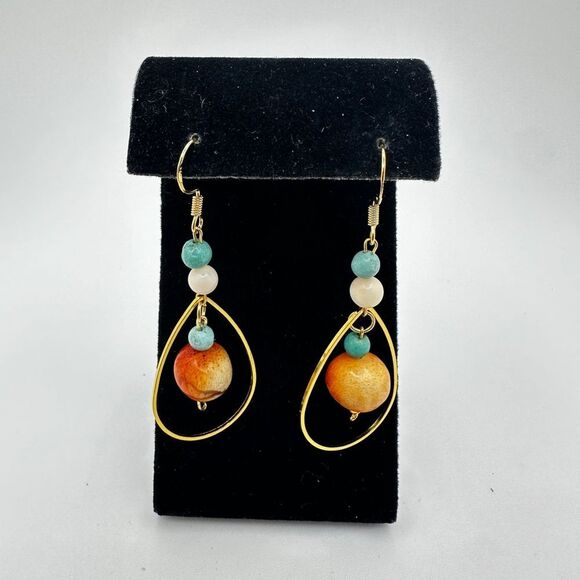 NWOT Angel skin coral, sponge coral and turquoise earrings w/ 925 hooks! - Picture 1 of 11